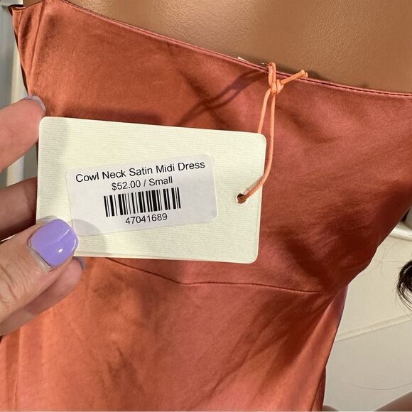 NWT coral satin slit midi dress - Picture 16 of 16